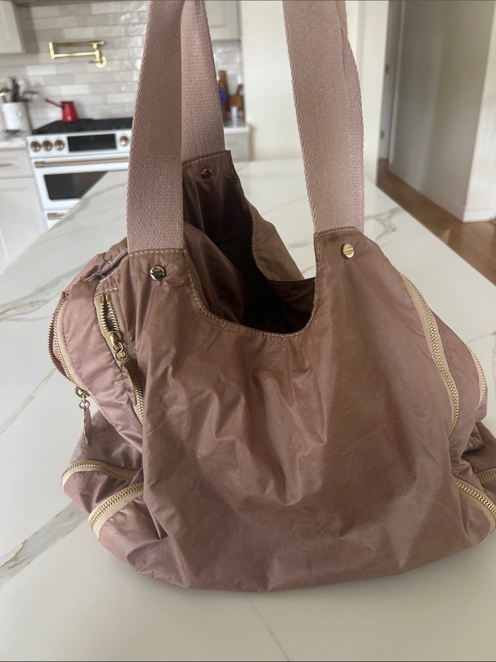 Stella McCartney Dusty Rose Nylon Tote with Gold Zippers
